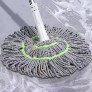Hands-Free Self-Tying Mop with Cotton Fabric Head Extendable Stainless Steel Pole