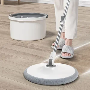 Hands-Free Spin Mop Telescopic Handle Water Separation Stainless Steel Pole Microfiber Fabric