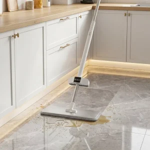 Hands-Free Squeeze Flat Mop with 45cm Steel Base and Chenille and Microfiber Pads