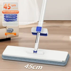 Hands Free Telescopic Flat Mop Household Extendable 45cm Large Floor Mop One Stroke Clean Microfibre Fabric