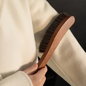 Hangable Cashmere Wool Coat Suit Care Brush Anti-Static Wooden Handle Soft Horsehair