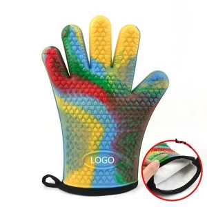 Heart-Shaped Five-Finger Silicone Oven Mitts with Cotton Lining Heat-Resistant