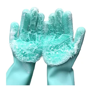 Heat-Resistant Silicone Rubber Cleaning Gloves with Hand Scrubber