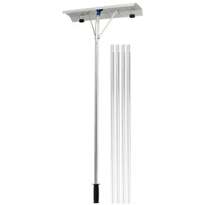 Heavy Duty 1.6-6.1m Telescopic Roof Snow Shovel 66cm Wide Metal Blade Dual Wheel Soft Grip Snow Pusher for Roof Cleaning