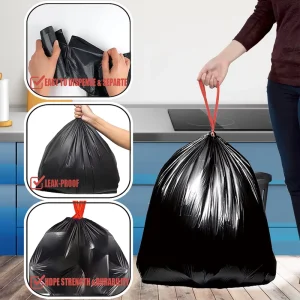 Heavy-Duty 120 Liter Black Recycled Plastic Biodegradable PE Drawstring Trash Bags