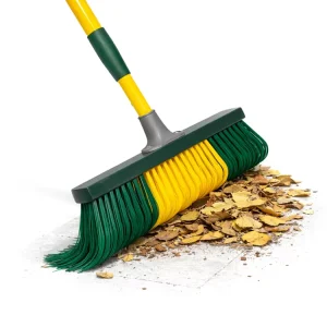 Heavy Duty 2 in 1 Wood Leaf Broom with Steel Telescopic Handle for Outdoor Garden Wet Leaves Cleaning