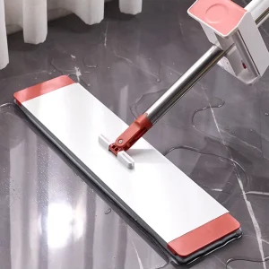 Heavy Duty Aluminum Flat Mop with Telescopic Handle, Plastic Basket, Self-Squeeze Microfiber Head for Floor Cleaning