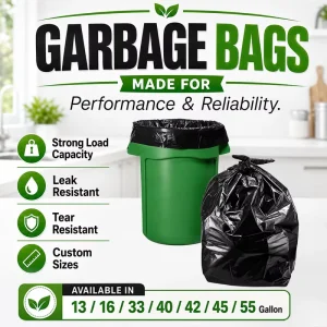 Heavy Duty Black Contractor Plastic Trash Bags with Side Gusset Design