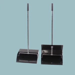 Heavy Duty Black Plastic Windproof Dustpan with Long Handle Self Closing Metal Broom Head for Outdoor Use