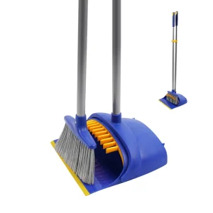 Heavy Duty Broom Dustpan Combo Set with Long Steel Handle and Flagged Bristles for Outdoor Use