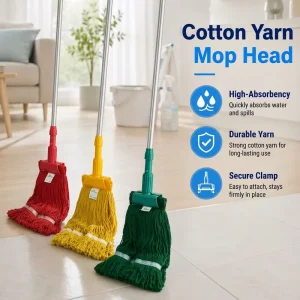 Heavy Duty Color-Coded Cotton Yarn Wet Detachable Clamp Mop for Hotels and Hospitals