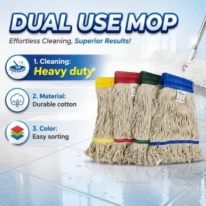 Heavy-Duty Cotton Color-Coded Mop Replacement Head for Professional Sanitation Cleaning