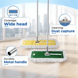 Heavy Duty Cotton Wide Coverage Dust Sweeping Mop with Metal Handle for Commercial Janitorial Cleaning