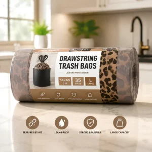 Heavy Duty Embossed Drawstring Trash Bags on Roll Custom Printed High Quality Household Waste Disposal