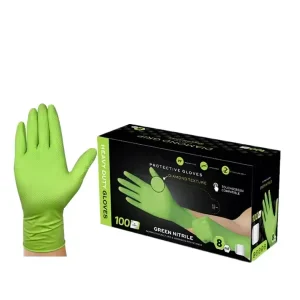Heavy-Duty Green Chemical-Resistant Nitrile Gloves for Automotive, Garage, and Mechanical Work