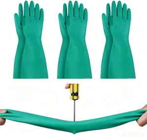 Heavy Duty Green Nitrile Industrial Gloves Acid Alkali and Chemical Resistant for Cleaning and Safety Work