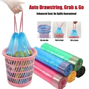 Heavy Duty HDPE Colored Scented Drawstring Trash Bags with Recycled Materials Digital Printing Industrial Use