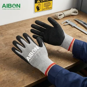 Heavy Duty HPPE Cut-Resistant Level 5 Construction Mechanics Safety Gloves with Sandy Grip, Waterproof