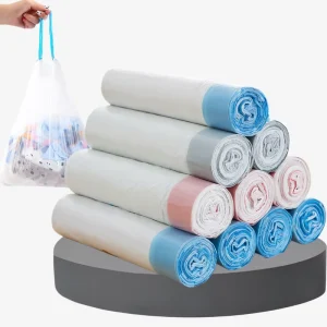 Heavy Duty Heat Resistant HDPE Colored Scented Drawstring Trash Bags Rainbow Pack Kitchen Use Recycled Materials
