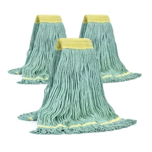 Heavy Duty Industrial Grade Green Screw Mop with Aluminum Handle Lightweight Fast Drying 5 Inch Wide Head Durable Double Band