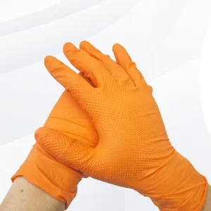 Heavy-Duty Industrial-Grade Orange Powder-Free Nitrile Diamond Gloves for Construction Site Use 7g-8.5g