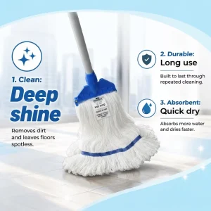 Heavy-Duty Looped-End Microfiber Socket Mop Head with Tail Band Tangle-Free Wet Mop Refill