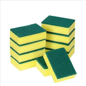 Heavy-Duty Magic Cleaning Scouring Pad Sponge Scrubber, Yellow and Green