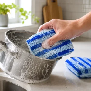 Heavy-Duty Non-Scratch Microfiber Dish Scrubber Sponge, Reusable Dual-Sided Pad