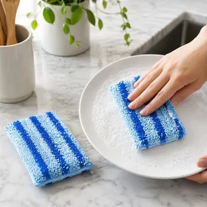 Heavy Duty Non Scratch Microfiber Dish Scrubber Sponge Reusable Dual Sided Scouring Pad for Kitchen Pots Pans