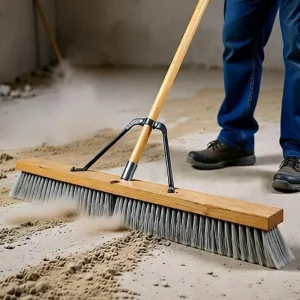 Heavy-Duty PP Broom Head Floor Scrub Brush with Long Wood Handle and Dustpan for Outdoor Large-Area Rough Surface Cleaning