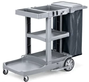 Heavy Duty PP Janitorial Cleaning Cart 4 Swivel Wheels Rust Resistant Mop Bucket Holder Laundry Bag 2 Shelves 300 lb Capacity