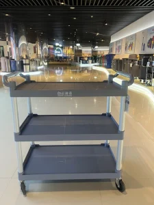 Heavy Duty Plastic 3 Tier Utility Service Cart Silent Rolling Restaurant Trolley for Hotel Janitorial Easy Assembly