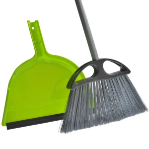 Heavy-Duty Plastic Broom and Dustpan Set Household Kitchen Cleaning Tool with Space-Saving Hanging Storage