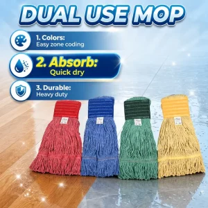 Heavy-Duty Quick-Dry Absorbent Color-Coded Wet Mop Replacement for Hotel and Hospital Use