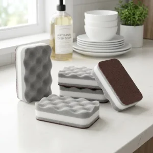 Heavy Duty Scouring Sponge Wave Edge Polyurethane Foam Emery Pad for Household Cleaning