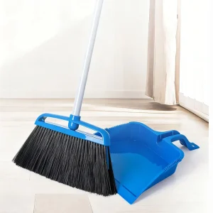 Heavy Duty Soft Bristle Wide Broom Dustpan Set Long Iron Handle Floor Sweeping Tool for Household Commercial Cleaning