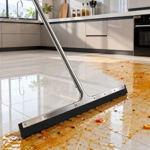 Heavy Duty Stainless Steel Floor Squeegee with Plastic Handle and Double EVA Foam Blade Water Scrubber for Garage Court Tile