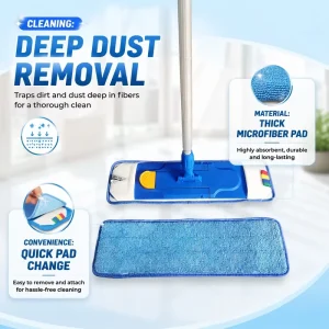 Heavy Duty Velcro Microfiber Flat Floor Mop with Washable Refill Pads for Janitorial Commercial Home Cleaning