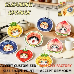 High Absorbency Eco Friendly Compressed Wood Pulp Cotton Cellulose Sponge Kitchen Cleaning Sponge Scouring Pad