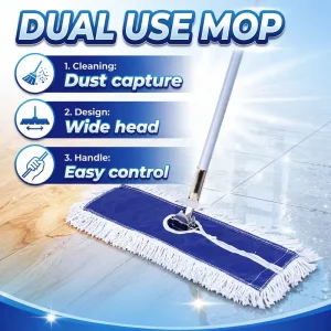 High Absorbent Dual Use Wide Head Cotton Dust Mop for Catering Facility Airport Shopping Mall Floor Sweeping