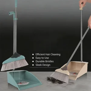 High Density Broom and Windproof Dustpan for Indoor Outdoor Sweep Pet Hair Removal Broom Broom with Dustpan Combo Set