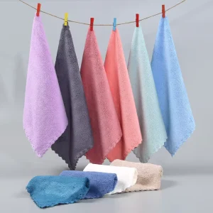 High Density Coral Fleece Square Towel Plain Weave Absorbent Soft for Kitchen Cleaning Dish Washing Hand Towel Use