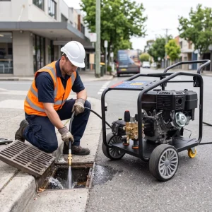 High Pressure Sewer Jetter 180Bar 2610PSI Gas Engine Drain Cleaning Machine Electric Start