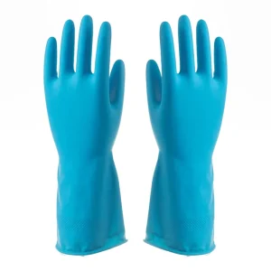 High Quality Blue long household latex glove Spray flock liner quick shipment