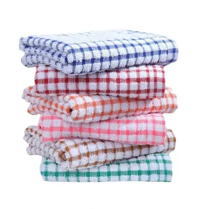 High Quality Cotton Terry Cloth Dish Towel Set Yarn Dyed Checkered Tea Towel Woven Disposable Cleaning Cloth for Kitchen