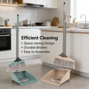 High Quality Plastic Broom With Dustpan Escoba Con Recogedor Long Handle Soft Bristles Head Dustpan for Clean