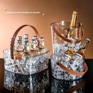 High Quality Vintage Transparent Plastic Ice Bucket with Handles Champagne Beer Wine Kitchen Bar Party Beverage Tubs Ice Bucket