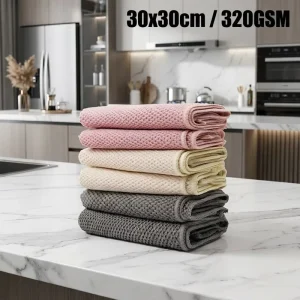 Highly Absorbent Microfiber Kitchen Cleaning Cloth 30x30cm Lint-Free Dish Towel for Household Dishwashing