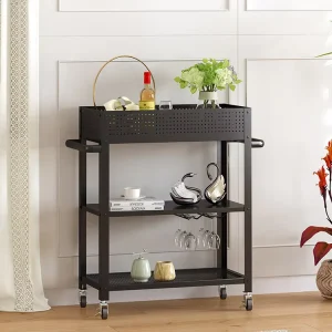 Home Bar Serving Cart Wine Rack 3 Tier Movable Rolling Storage Trolley Wheels for Kitchen Bathroom Living Room Food Beverage