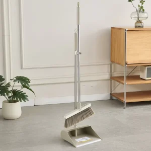 Home Cleaning Set Soft Plastic Broom and Dustpan with Stainless Steel Stick for Indoor Use